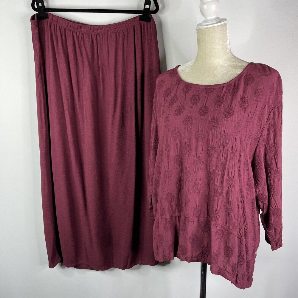 J. Jill JJill 2pc Set Size 4X Top Shirt Skirt Elastic Waist Plum Purple Crinkle